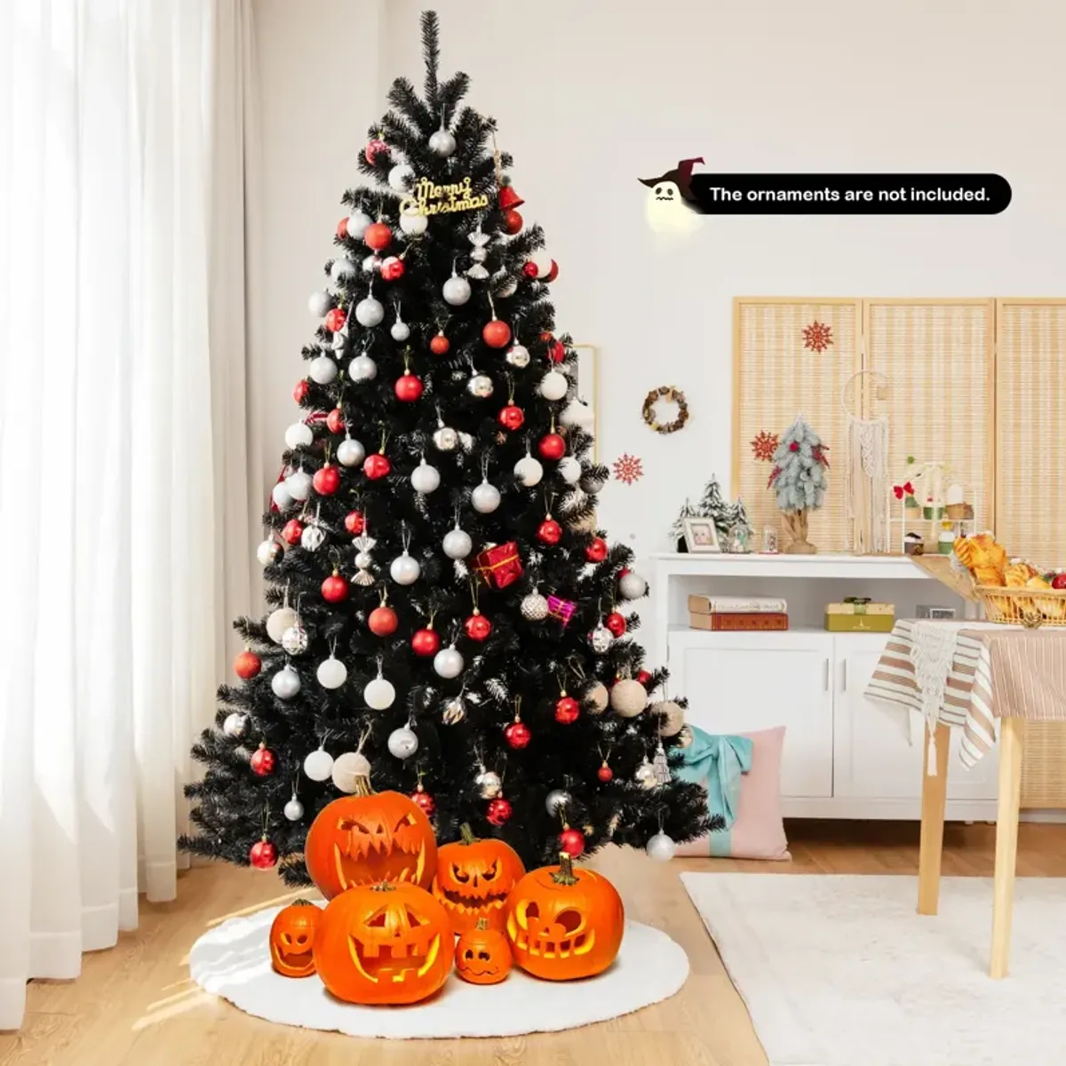 Artificial Christmas Halloween Tree with Purple LED Lights for Spooky and Festive Holiday Decor