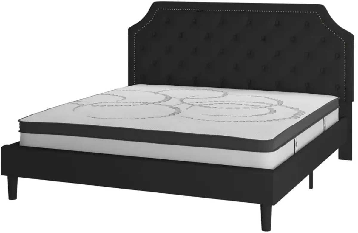 Brighton King Size Tufted Upholstered Platform Bed in Black Fabric with 10 Inch CertiPUR-US Certified Pocket Spring Mattress