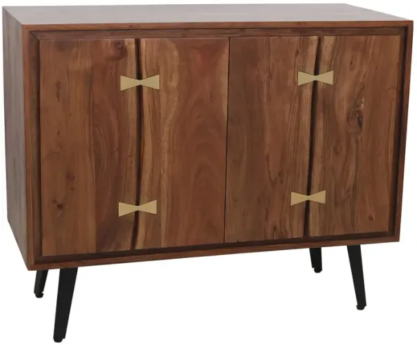 39 Inch Sideboard Cabinet Console Table, Double Doors, Gold Accents, Brown
