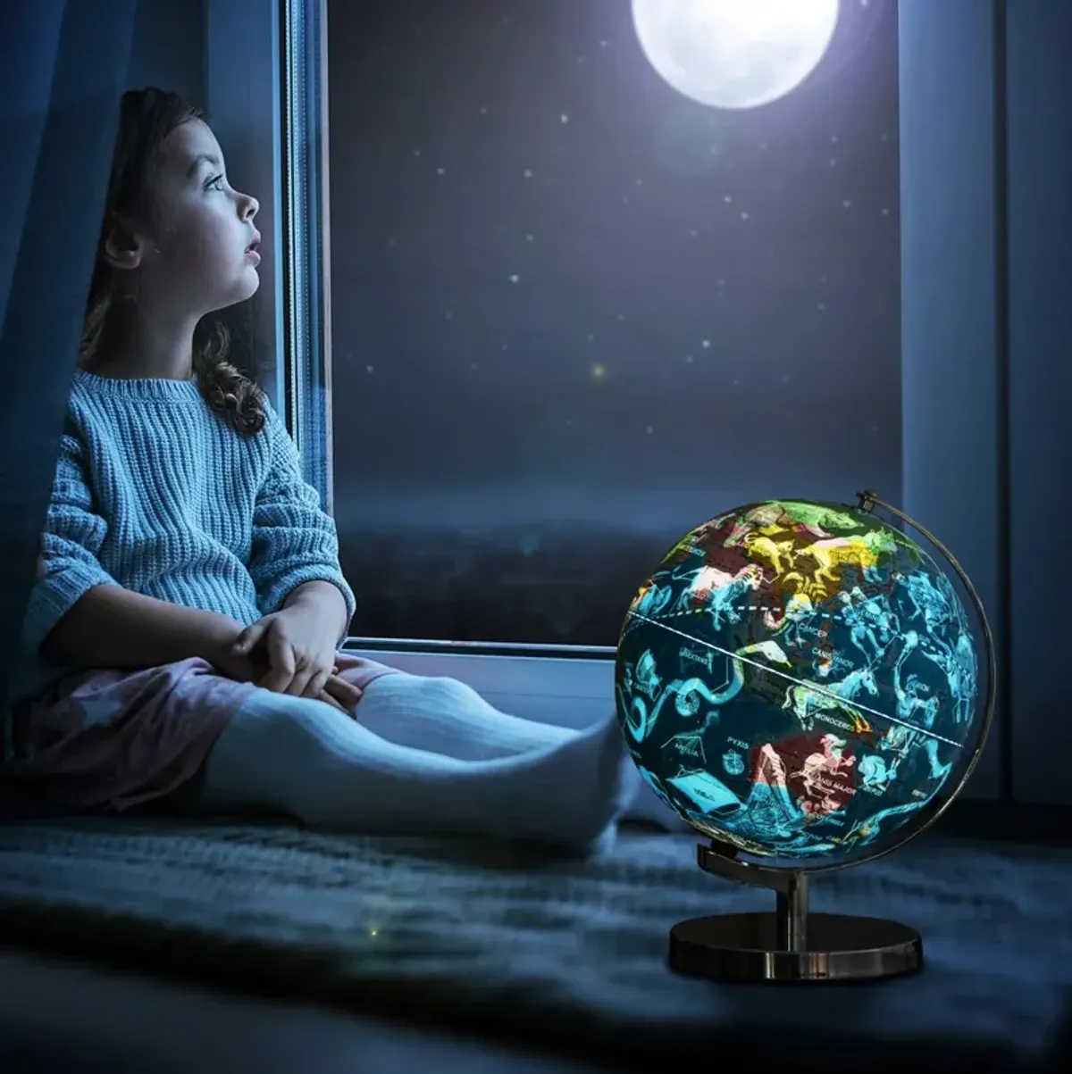 3-in-1 Illuminated World Globe with Stand and  88 Constellations