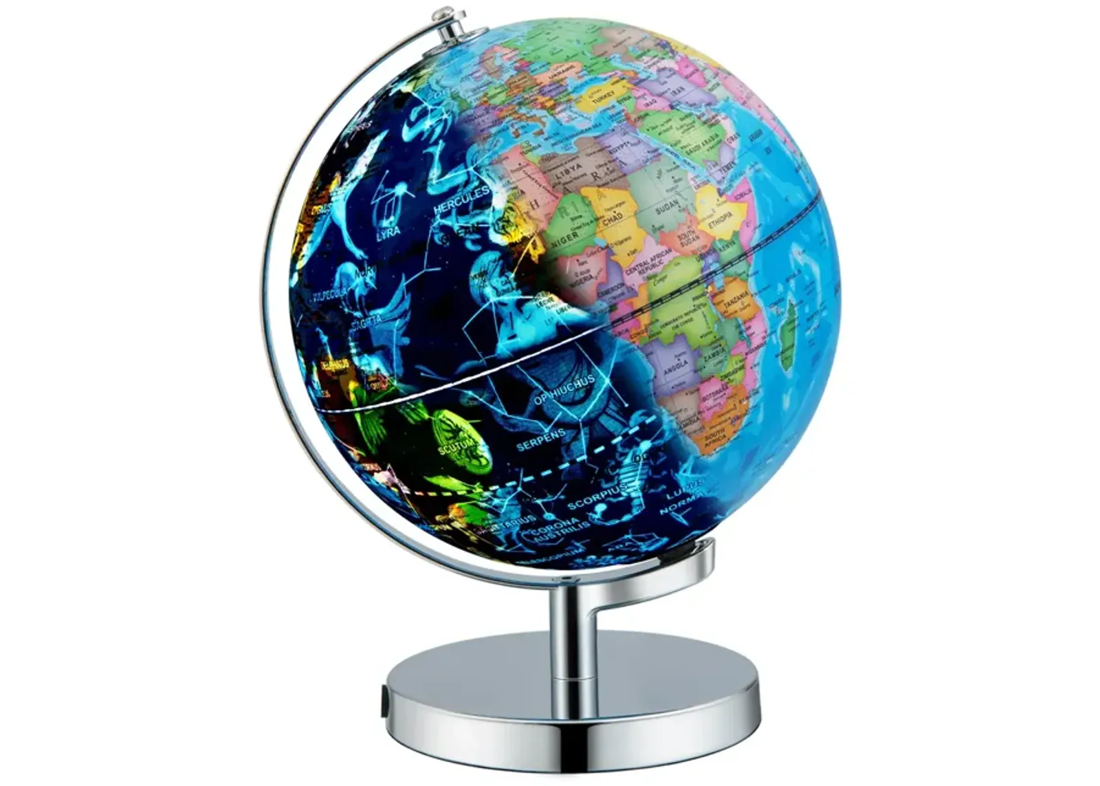 3-in-1 Illuminated World Globe with Stand and  88 Constellations