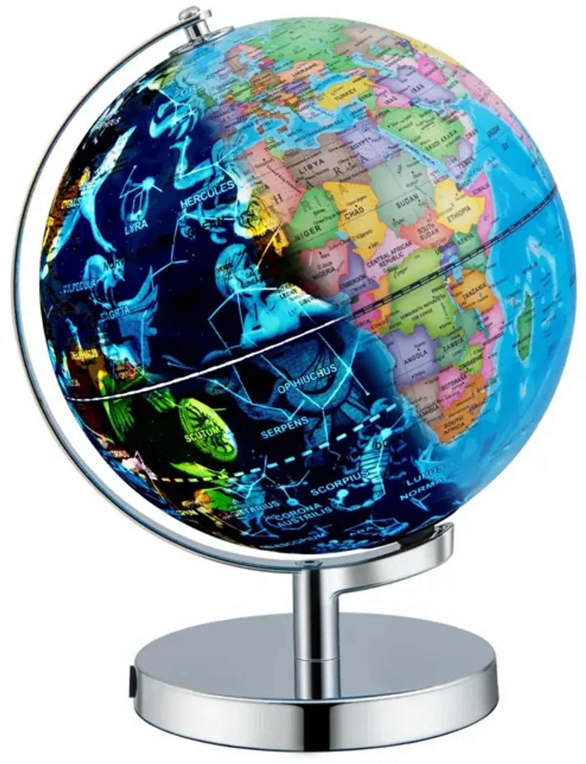 3-in-1 Illuminated World Globe with Stand and  88 Constellations