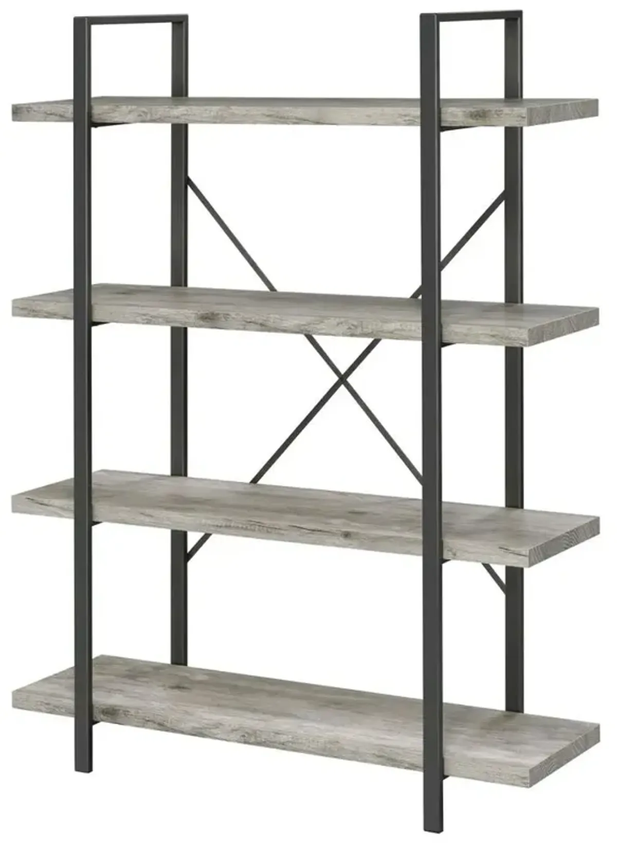 Cole 4-Shelf Bookcase Grey Driftwood and Gunmetal