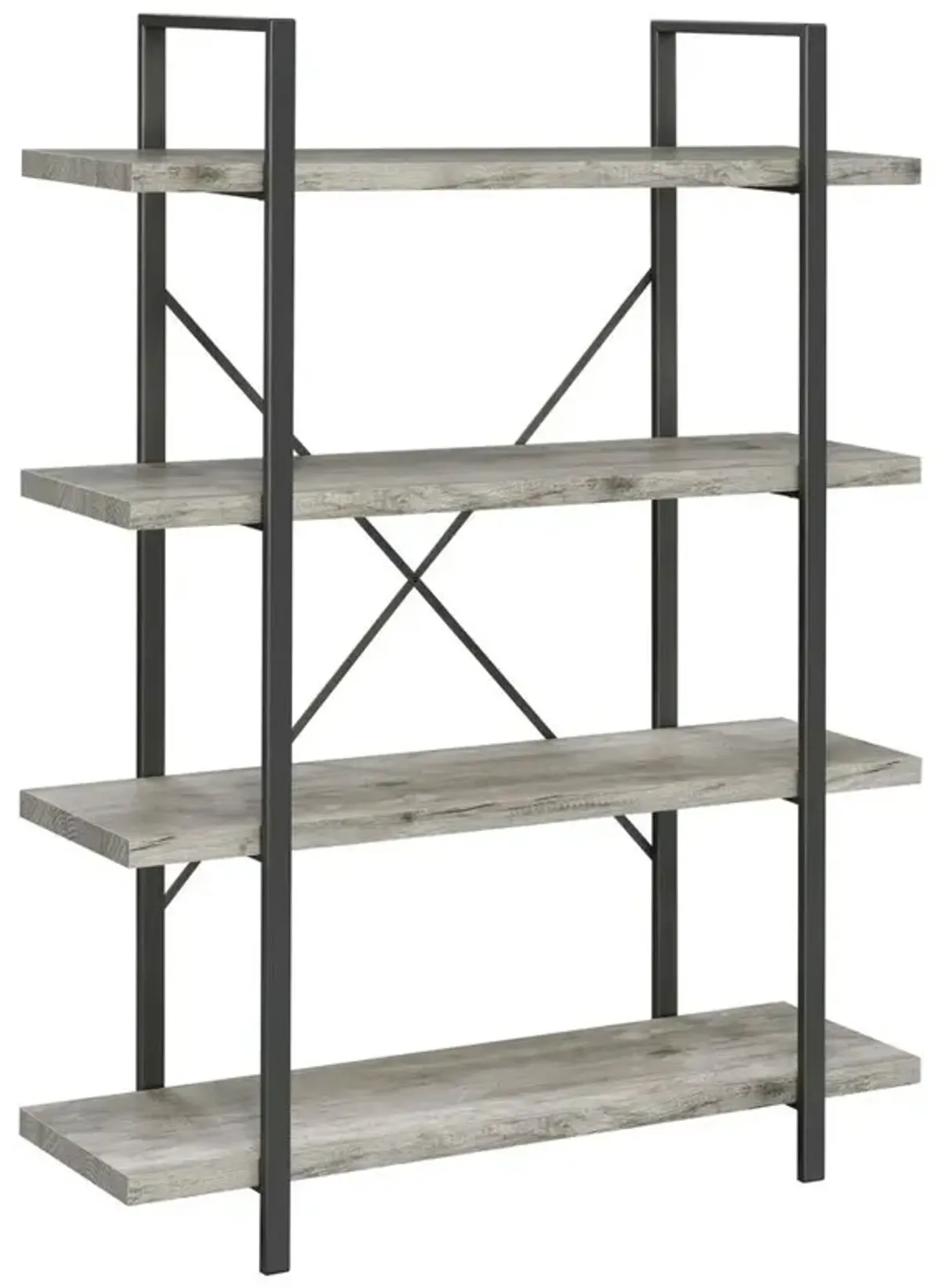 Cole 4-Shelf Bookcase Grey Driftwood and Gunmetal