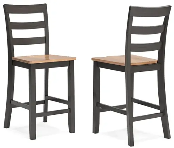 Gasy Counter Height Chair Set of 2, 24 Inch Dark Brown, Contoured Seat - Benzara
