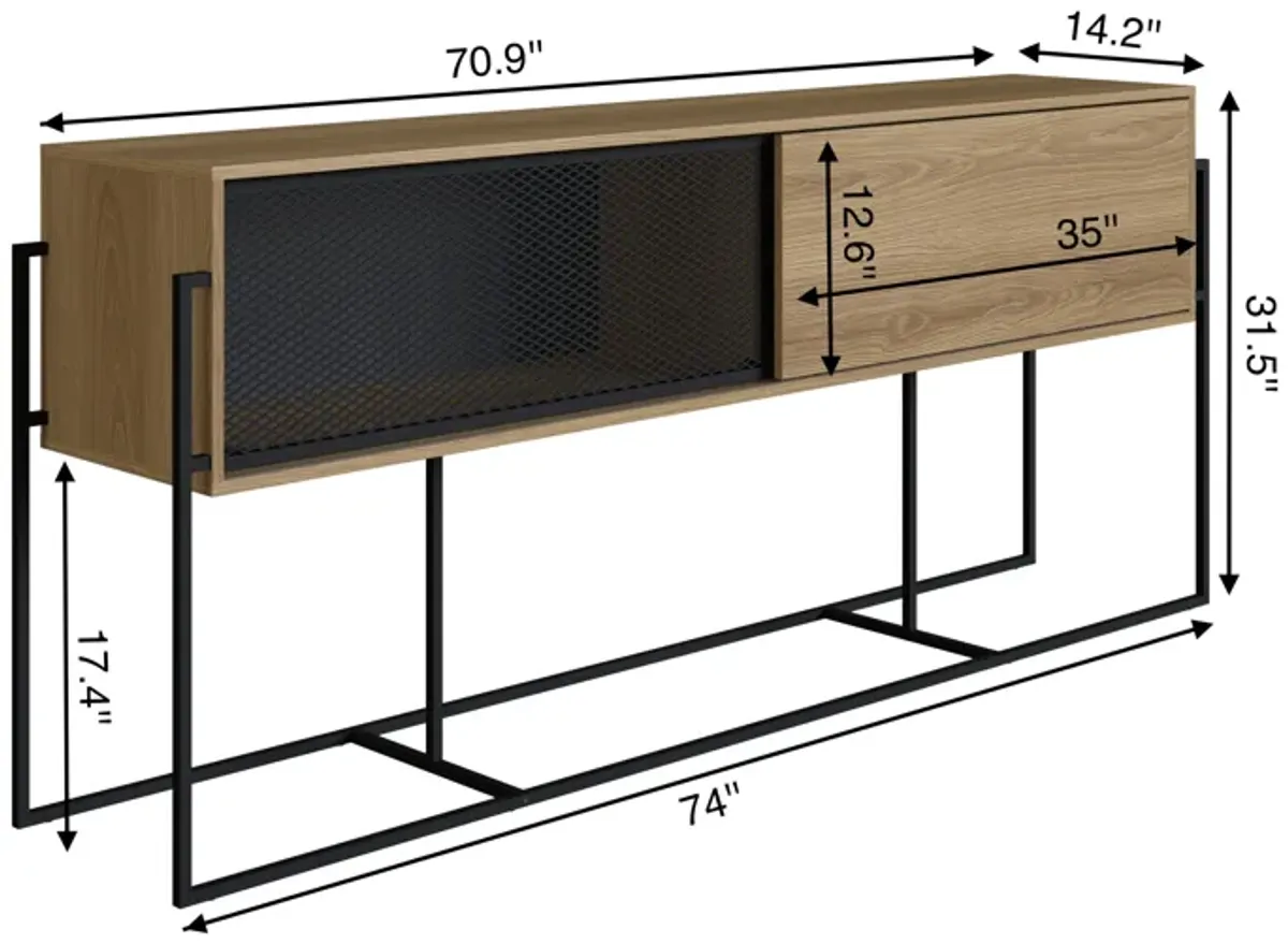 Kybele  Sideboard Console Table Black Iron Legs  and Sliding Door -Coastal Oak