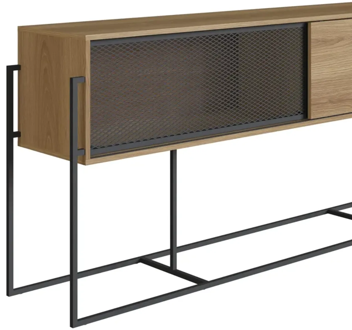 Kybele  Sideboard Console Table Black Iron Legs  and Sliding Door -Coastal Oak