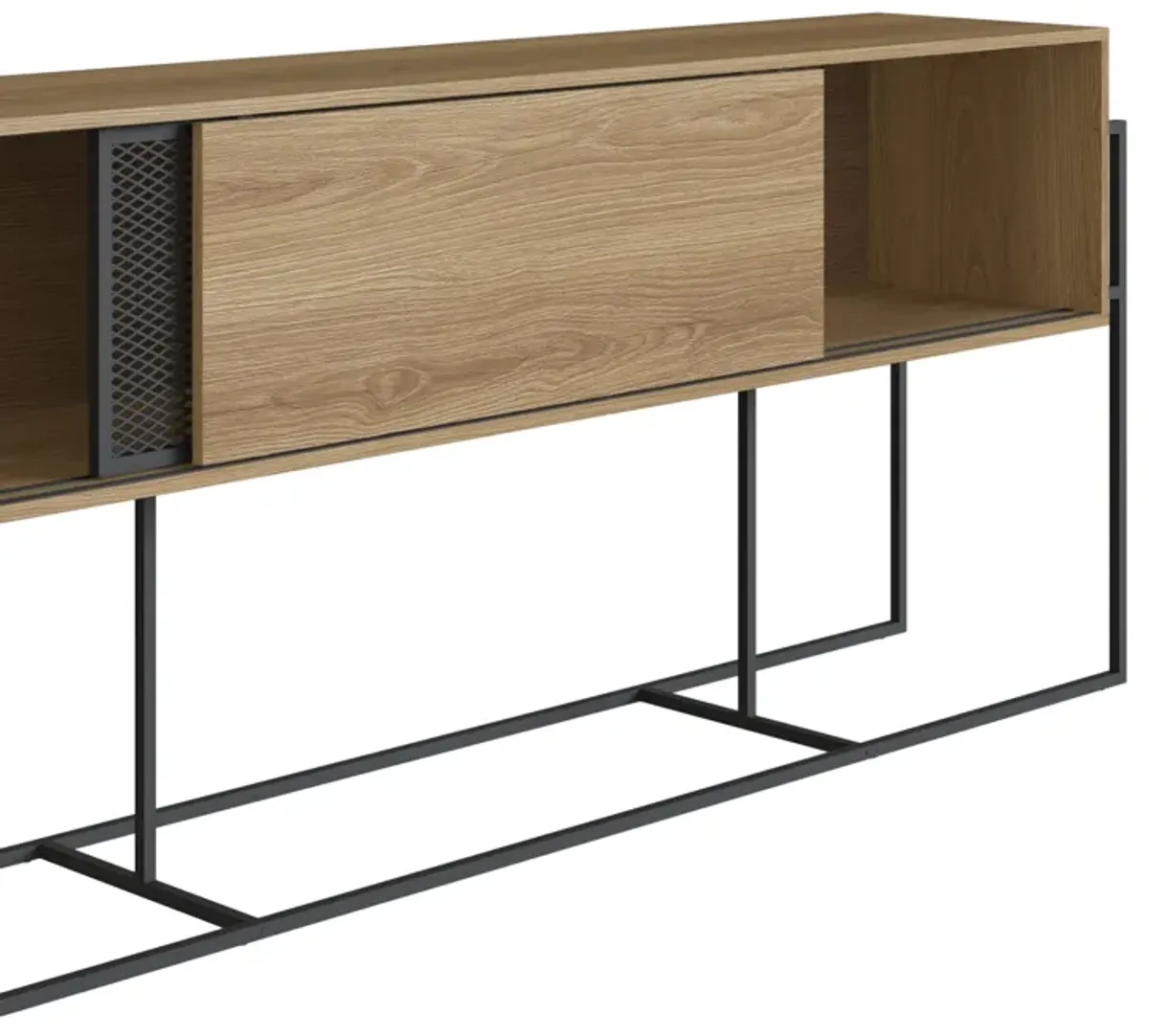 Kybele  Sideboard Console Table Black Iron Legs  and Sliding Door -Coastal Oak