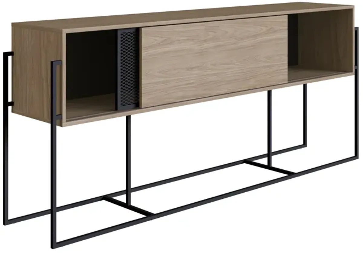 Kybele  Sideboard Console Table Black Iron Legs  and Sliding Door -Coastal Oak