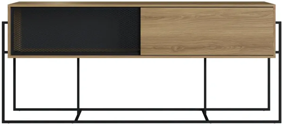 Kybele  Sideboard Console Table Black Iron Legs  and Sliding Door -Coastal Oak