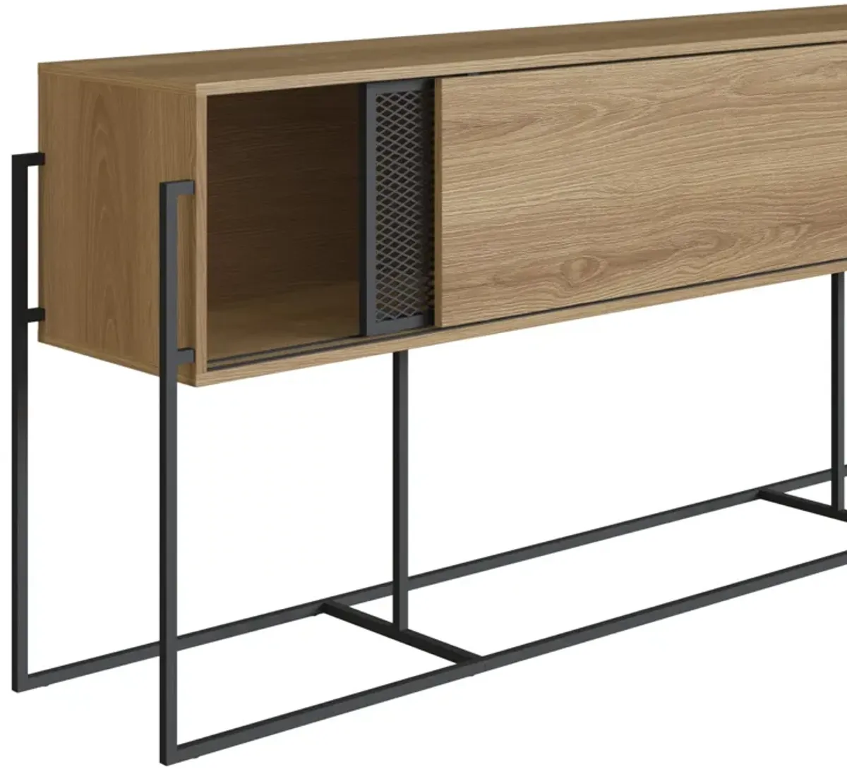 Kybele  Sideboard Console Table Black Iron Legs  and Sliding Door -Coastal Oak