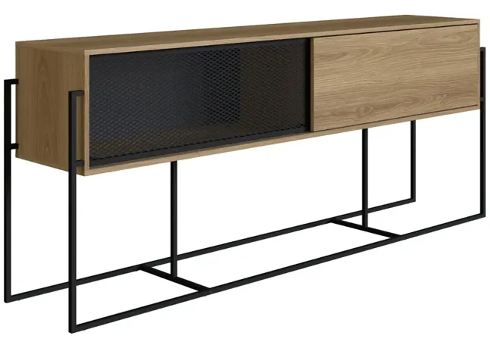 Kybele  Sideboard Console Table Black Iron Legs  and Sliding Door -Coastal Oak