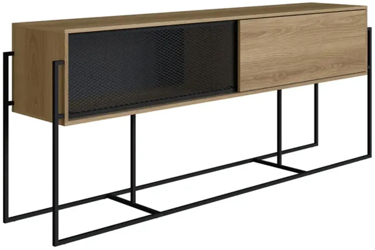 Kybele  Sideboard Console Table Black Iron Legs  and Sliding Door -Coastal Oak