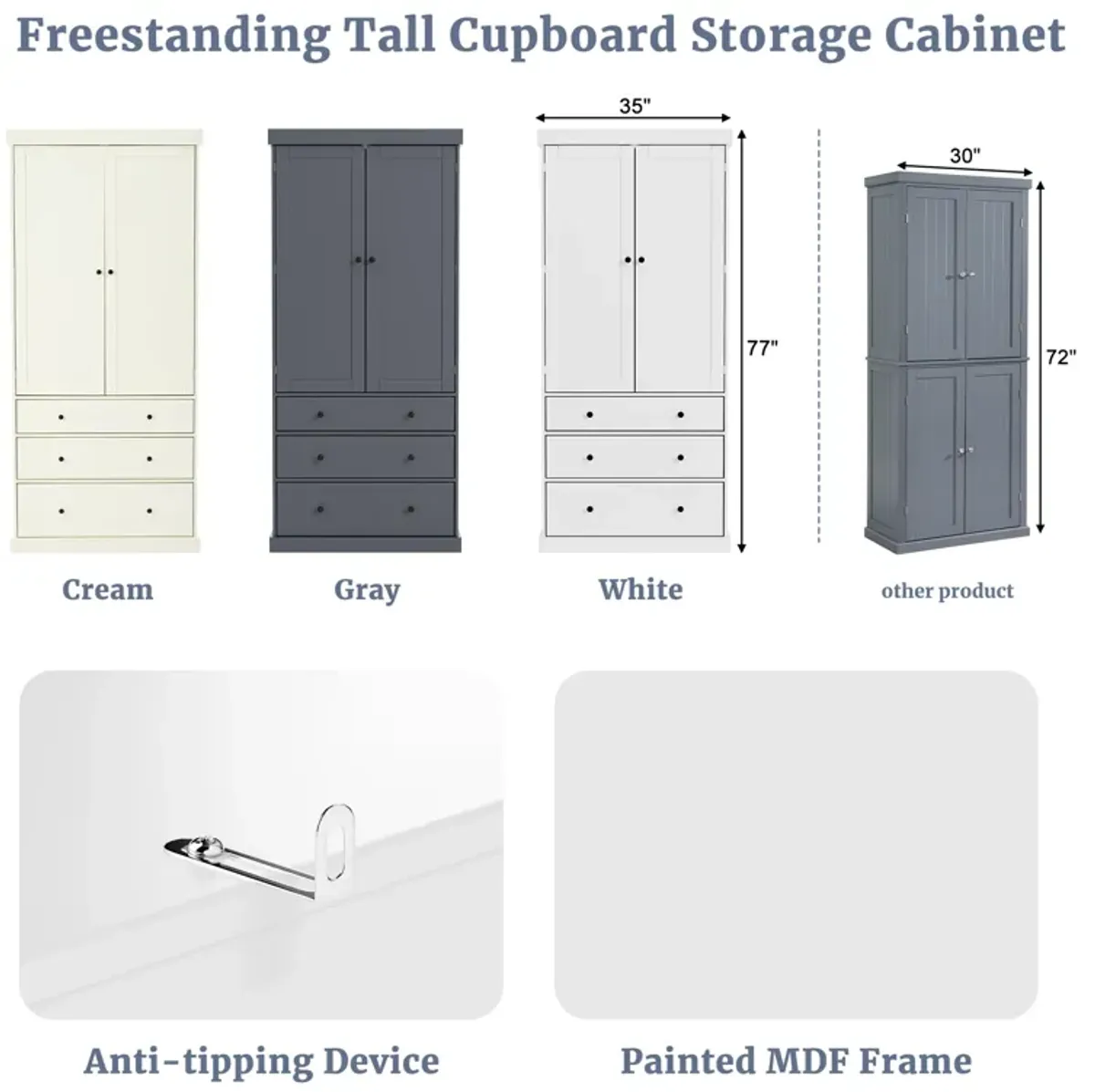 Merax Freestanding Tall Cupboard Storage Cabinet