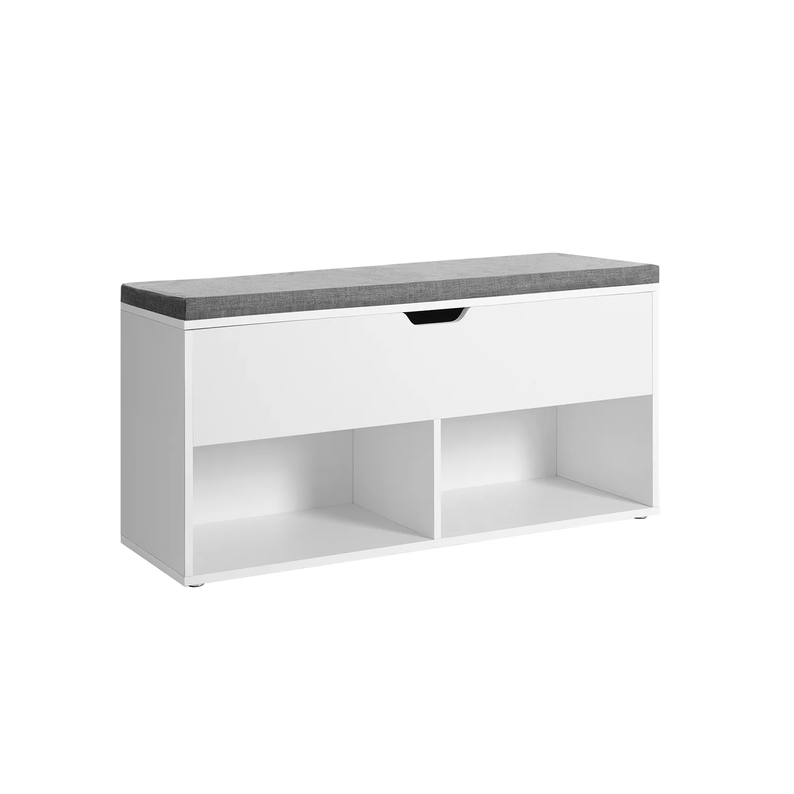 Shoe Bench, Storage Bench with 2 Open and 1 Closed Compartments, Shoe Shelf, Padded Seat, for Entryway, Living Room, Bedroom, White and Gray ULHS21WT