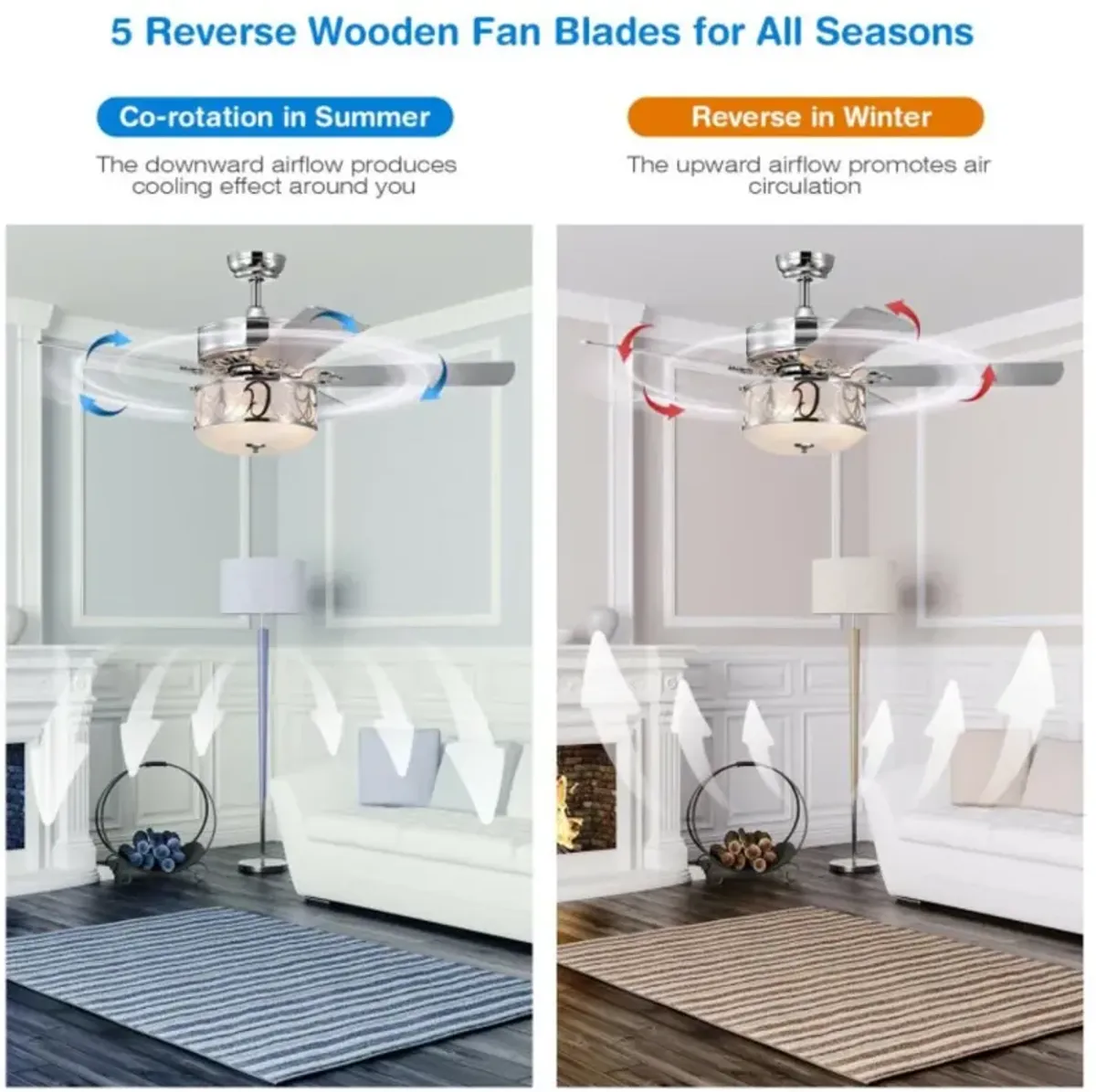 Hivvago 52 Inch Ceiling Fan with Light Reversible Blade and Adjustable Speed