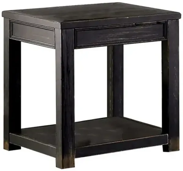24 Inches Wooden End Table with Open Shelf, Antique Black - Benzara