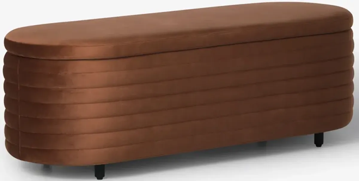 WestinTrends 54" Wide Mid-Century Modern Upholstered Velvet Tufted Oval Storage Ottoman Bench