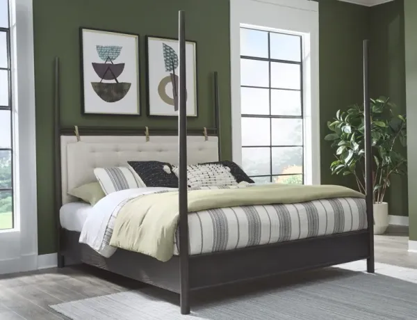 Rockport Upholstered California King-size Poster Bed in Yin and Turtle Dove Linen