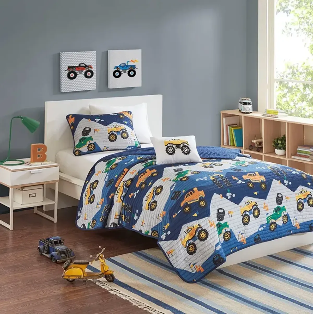 Gracie Mills Cynara Rev Up Dreams Monster Truck Reversible Kids Quilt Set