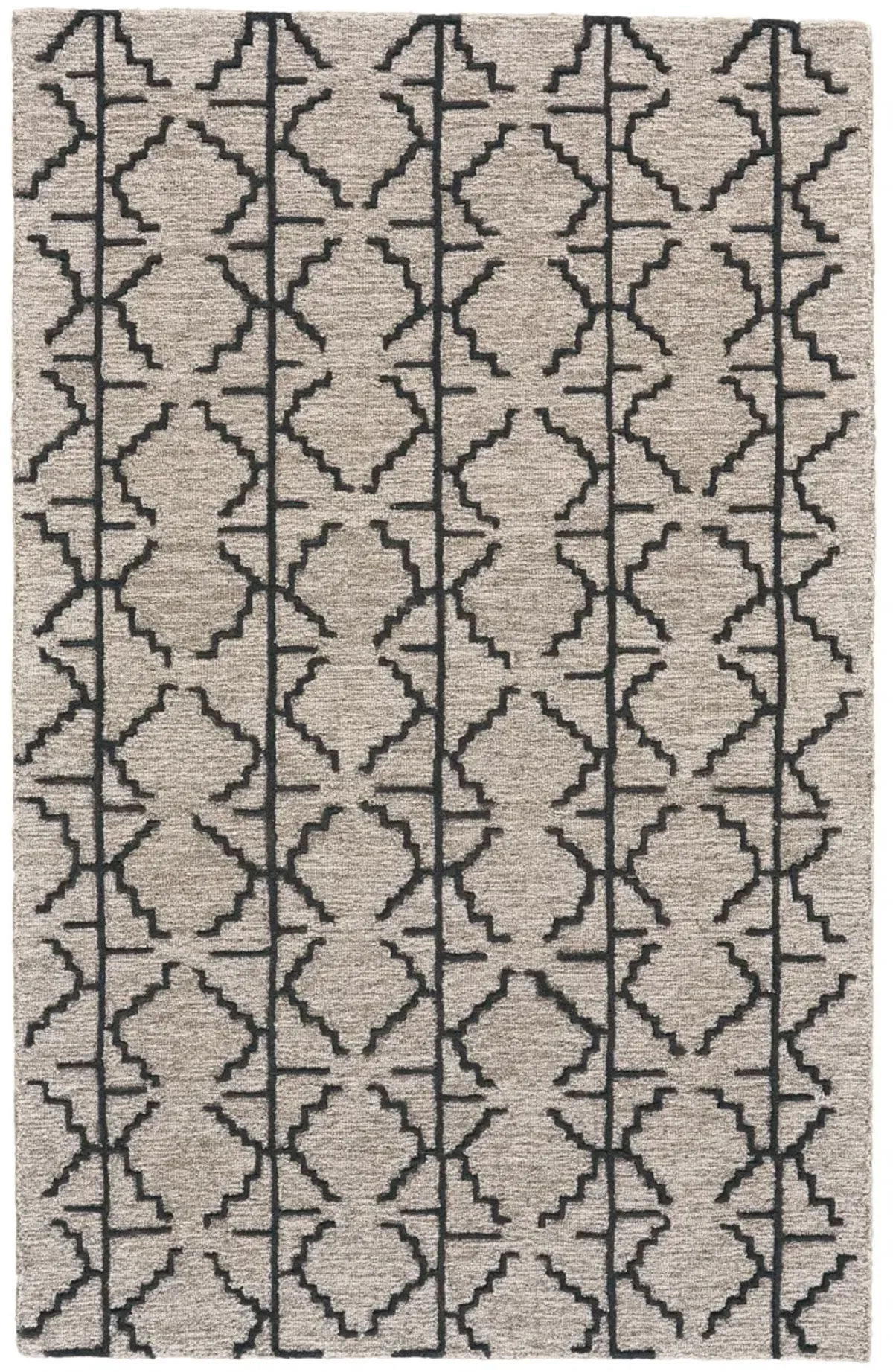 5 X 8 Black Taupe And gray Wool geometric Tufted Handmade Stain Resistant Area Rug