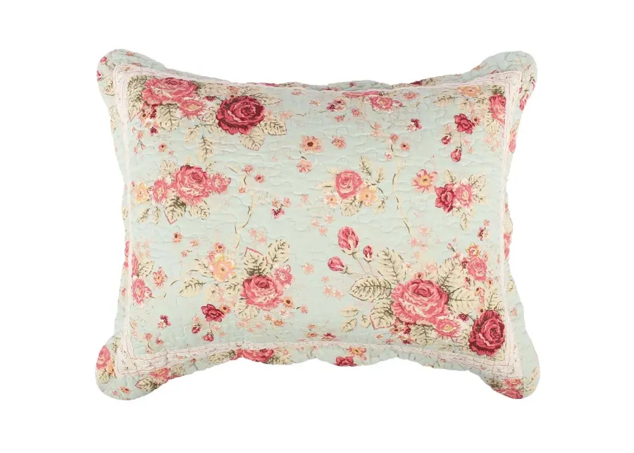 Greenland Home Antique Rose Floral Pinstripe Print with Dainty Scrolling Floral Sham King Blue