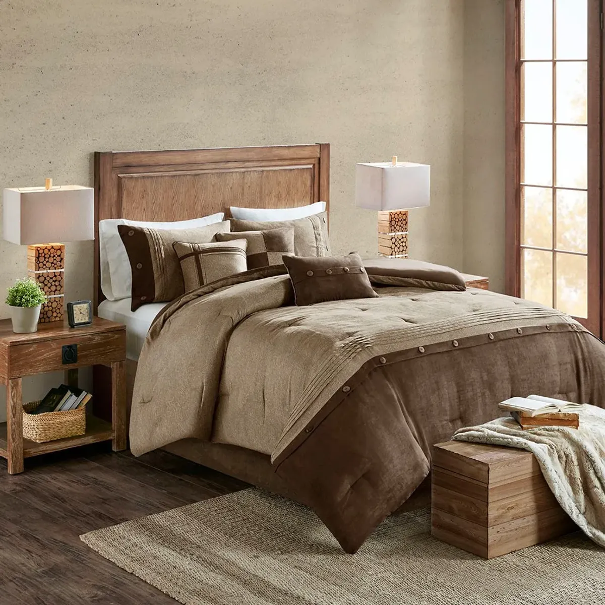 Gracie Mills Maldonado 7-Piece Rustic Faux Suede Comforter Set