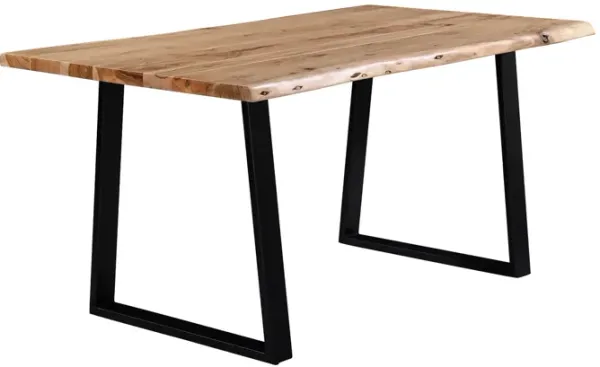 Mez Dining Table, 60 Inch Brown Acacia Wood Top, Black Metal Base - Benzara