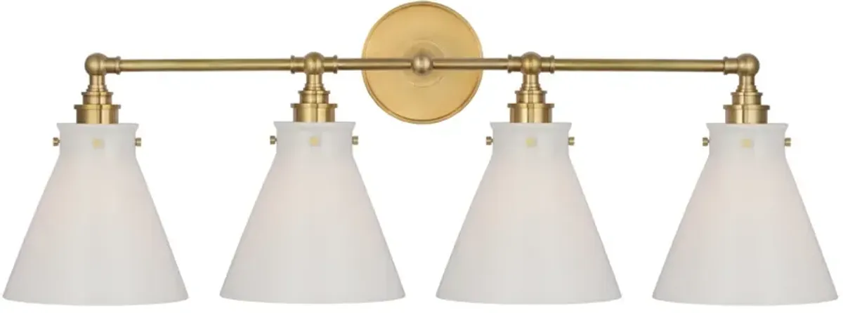 Parkington 24" Three Light Bath Bar in Antique-Burnished Brass with White Glass