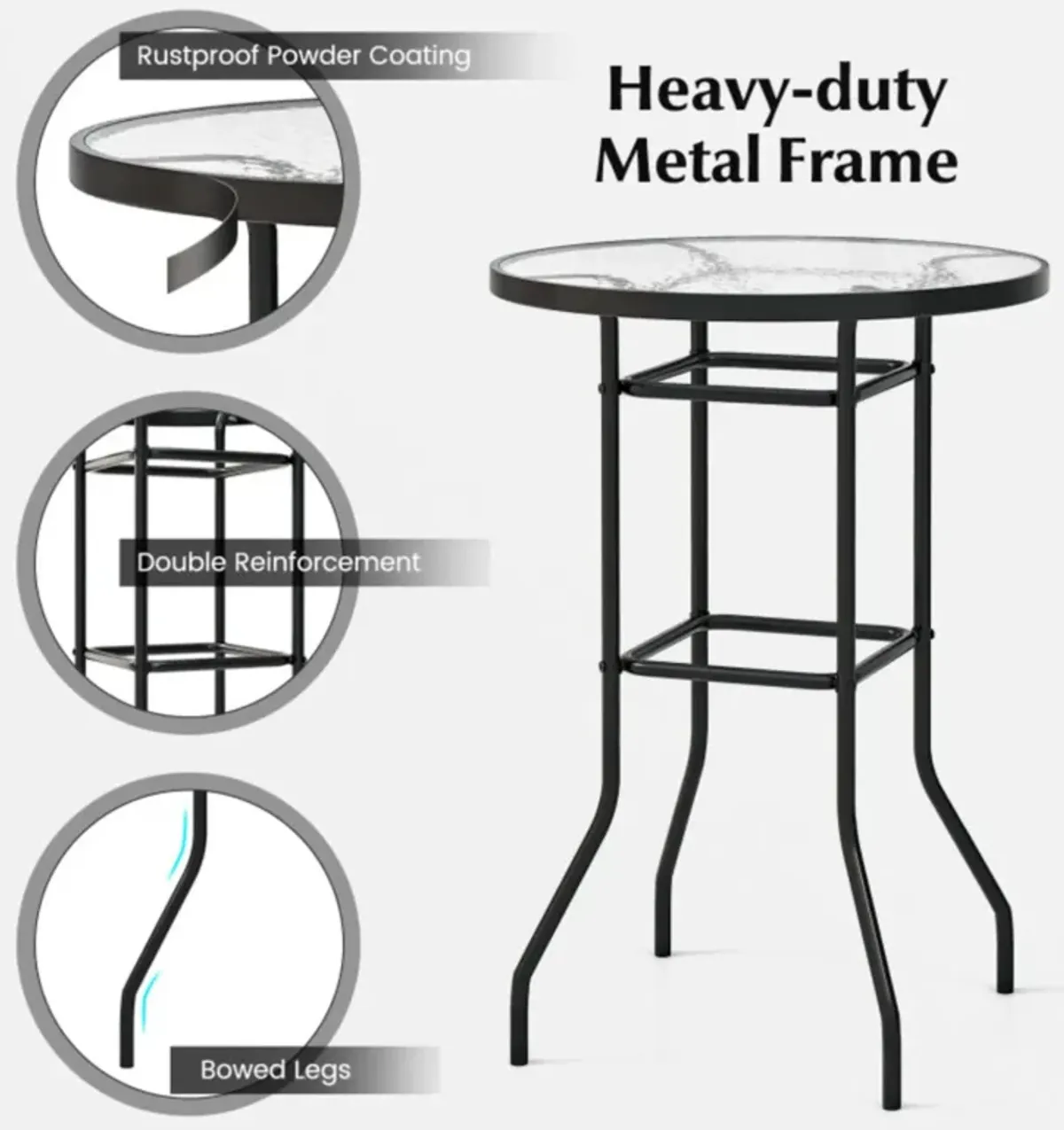 Hivvago 38 Inch Patio Bar Table with Tempered Glass Tabletop