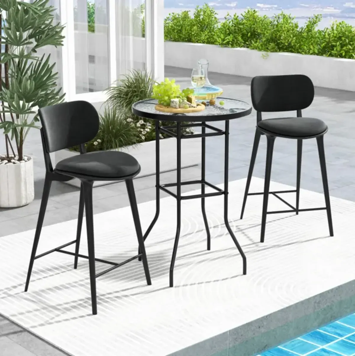 Hivvago 38 Inch Patio Bar Table with Tempered Glass Tabletop