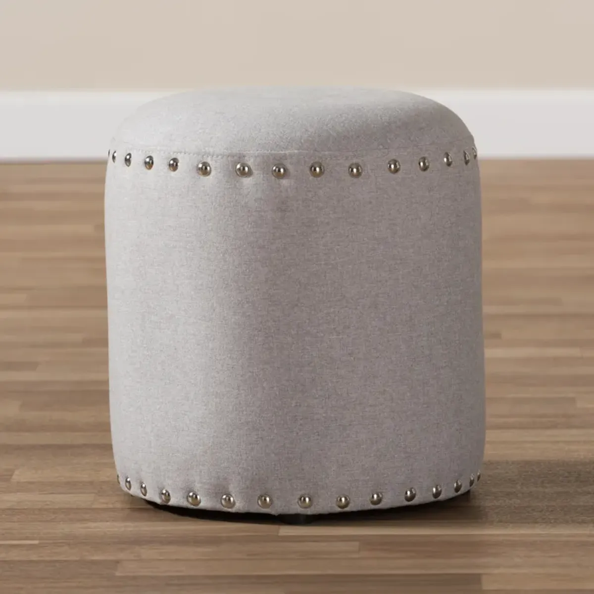 Baxton Studio Rosine Modern and Contemporary Light Grey Fabric Upholstered Nail Trim Ottoman