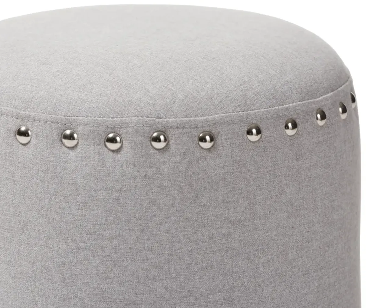 Baxton Studio Rosine Modern and Contemporary Light Grey Fabric Upholstered Nail Trim Ottoman