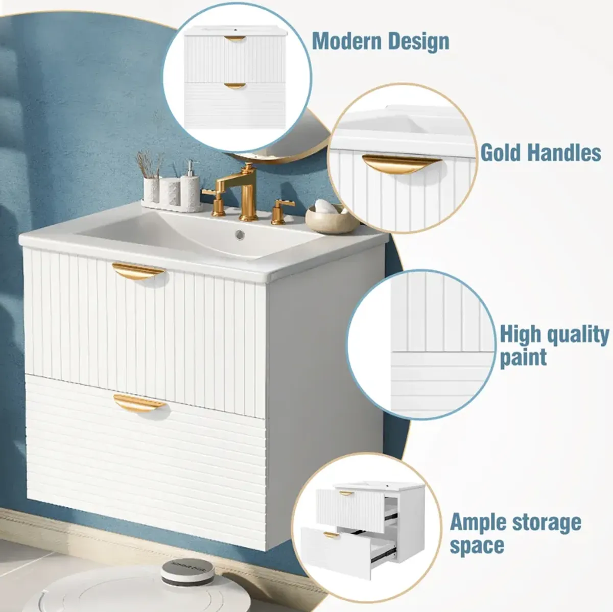 Merax Wall-Mounted Bathroom Vanity with 2 Drawers