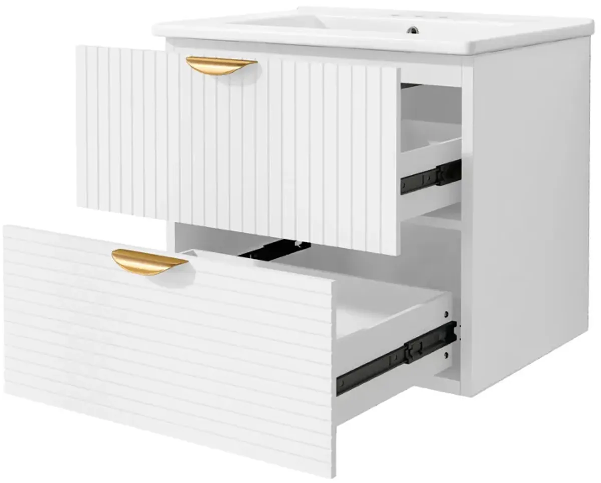 Merax Wall-Mounted Bathroom Vanity with 2 Drawers