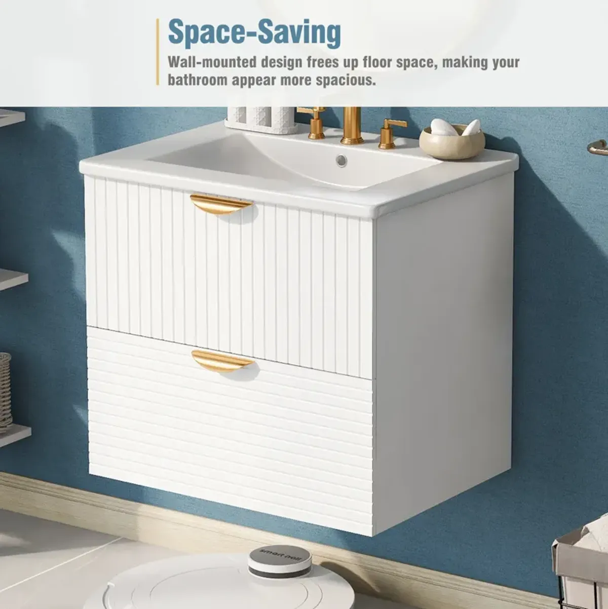 Merax Wall-Mounted Bathroom Vanity with 2 Drawers