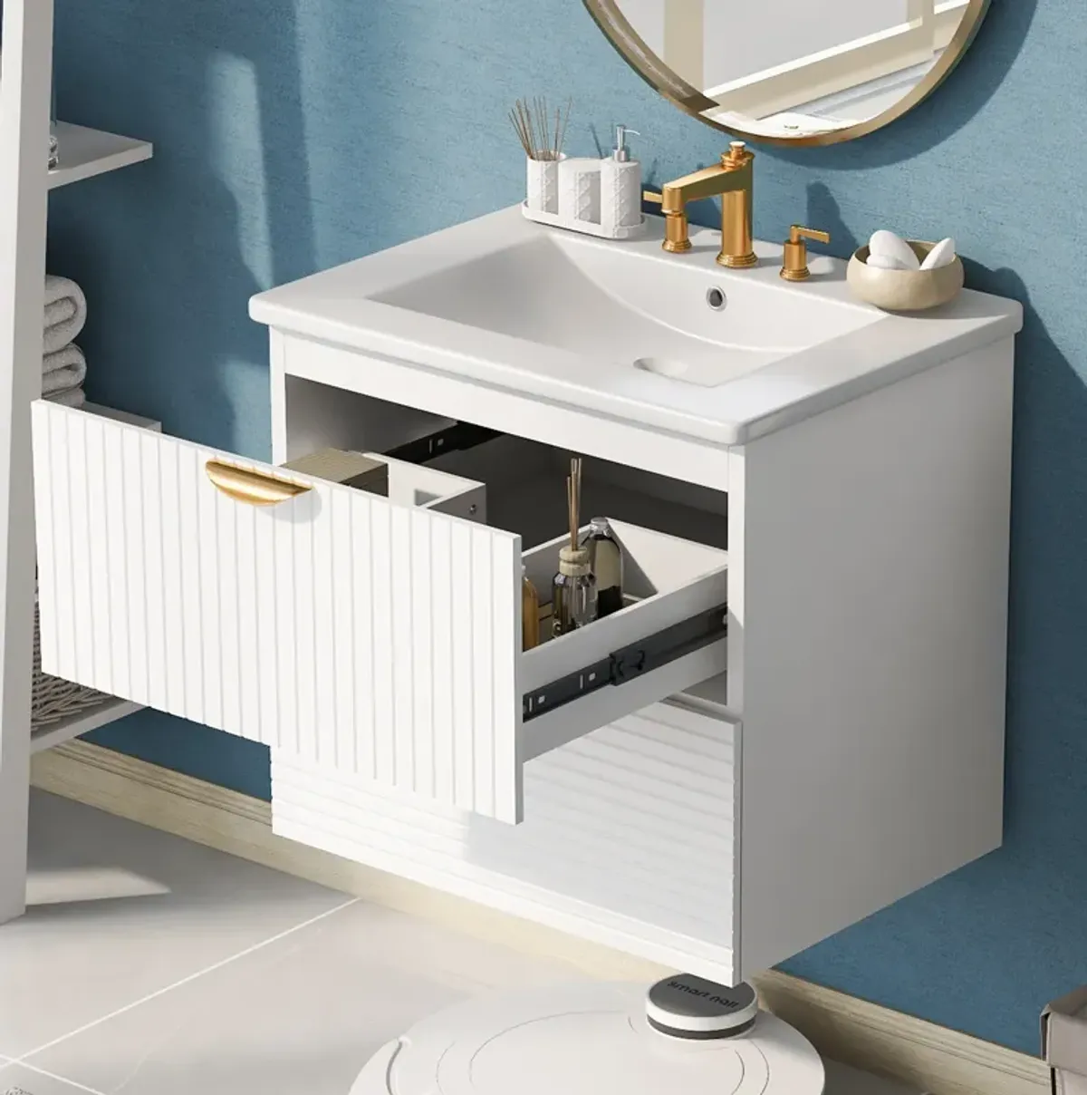 Merax Wall-Mounted Bathroom Vanity with 2 Drawers