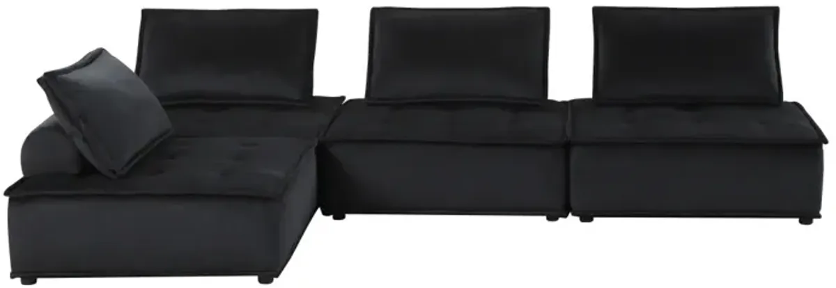 Anna Black Velvet 4 Piece Modular Sofa