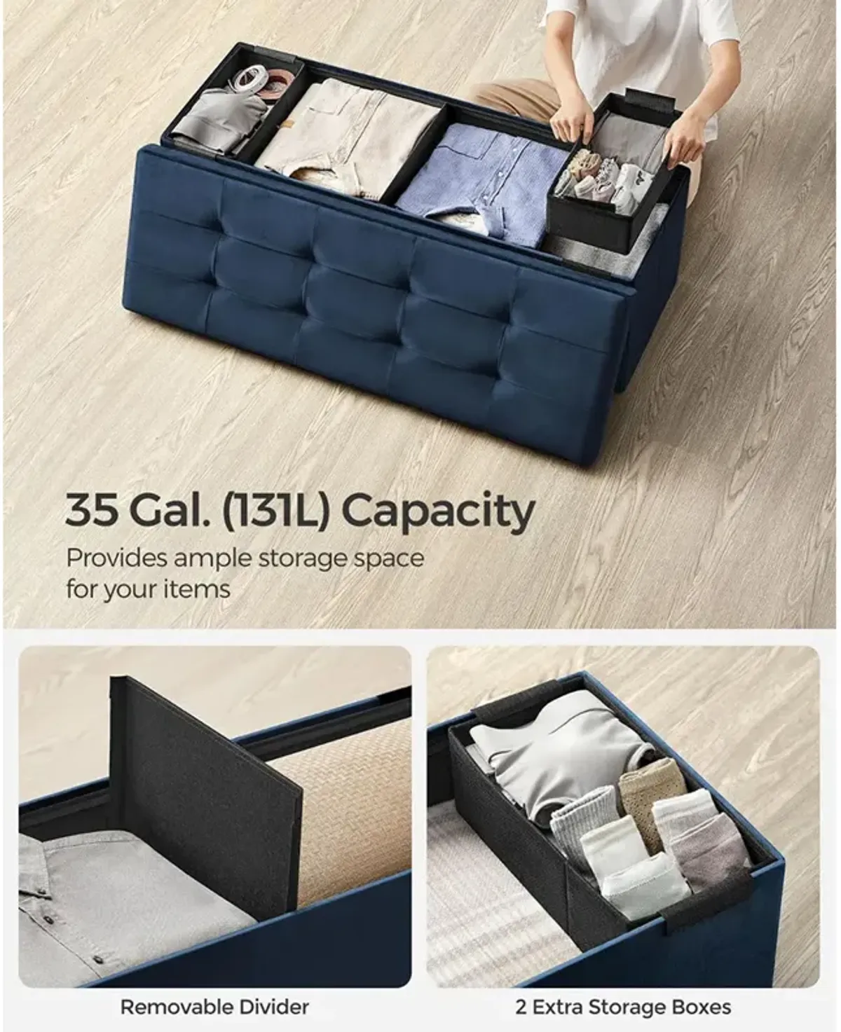 Foldable Storage Ottoman Bench for Space-Saving and Versatile Storage Solutions