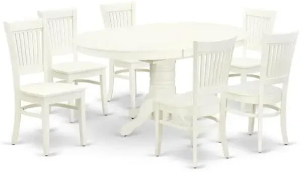 East West Furniture - AVVA7-LWH-W - 7-Piece Kitchen Table Set- 6 Modern Dining Chairs with Wooden Seat and Slatted Chair Back - Butterfly Leaf Kitchen Dining Table - Linen White Finish