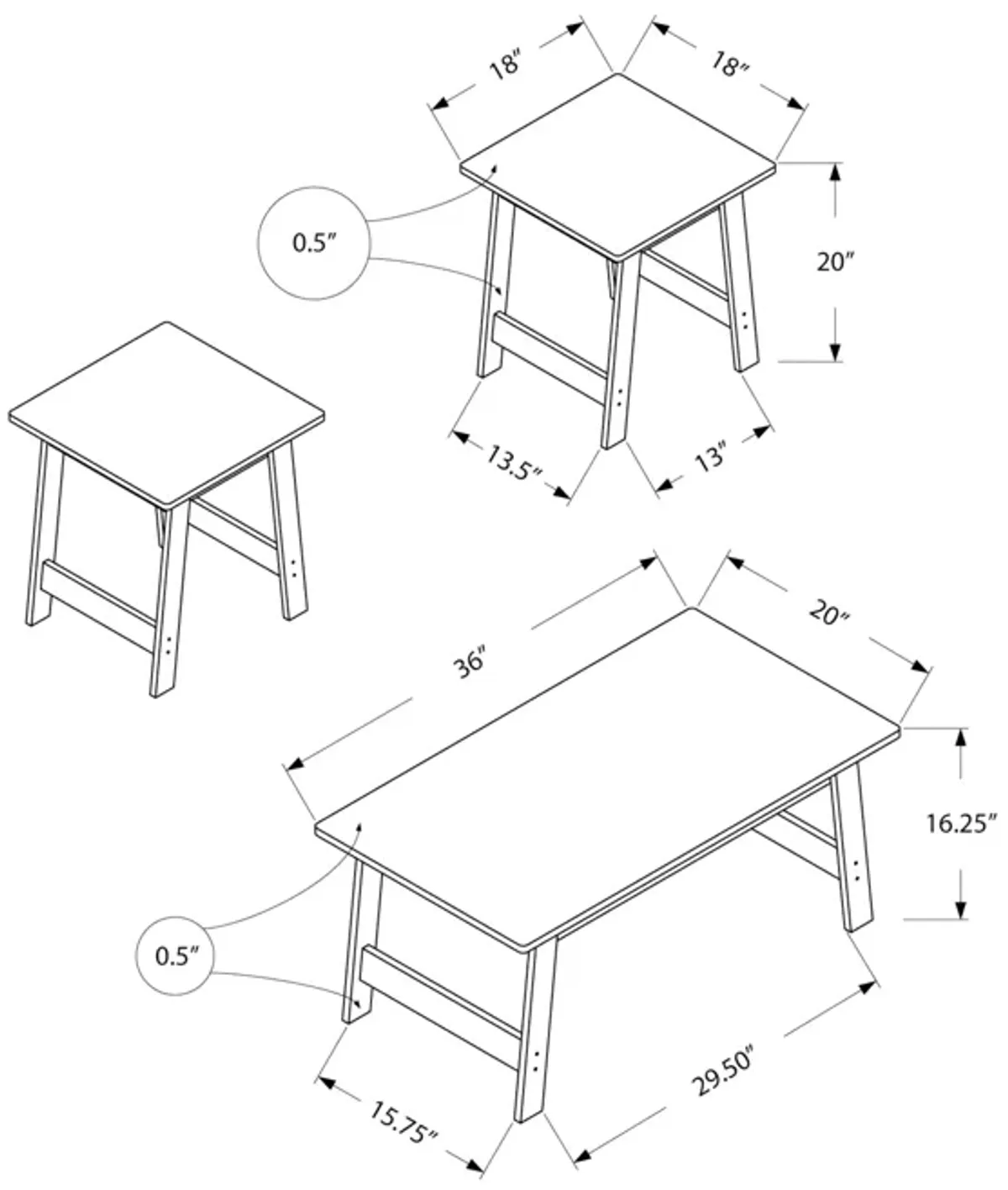 Monarch Specialties I 7930P Table Set, 3pcs Set, Coffee, End, Side, Accent, Living Room, Laminate, Brown, Transitional