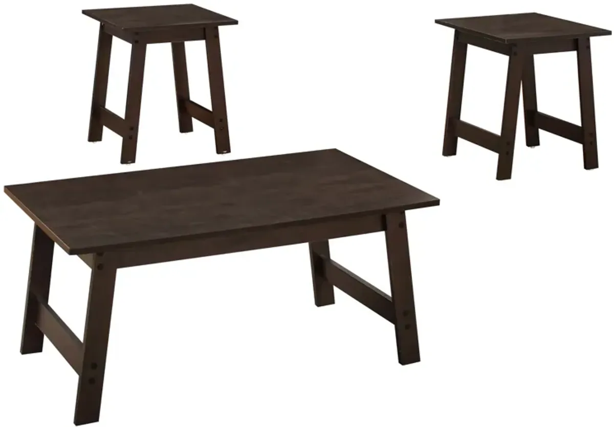 Monarch Specialties I 7930P Table Set, 3pcs Set, Coffee, End, Side, Accent, Living Room, Laminate, Brown, Transitional