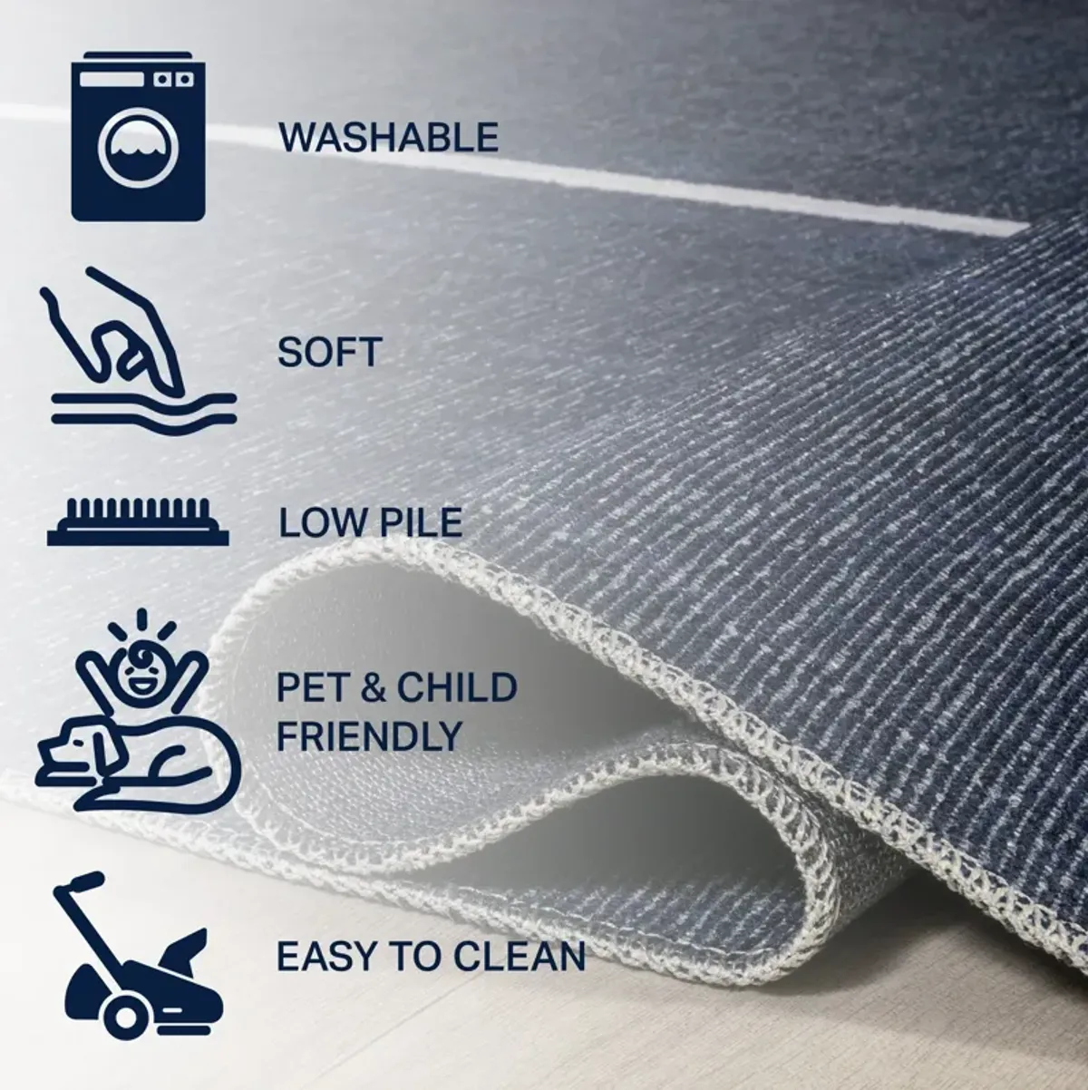 Linja Solid Centre Stripe Machine Washable Area Rug