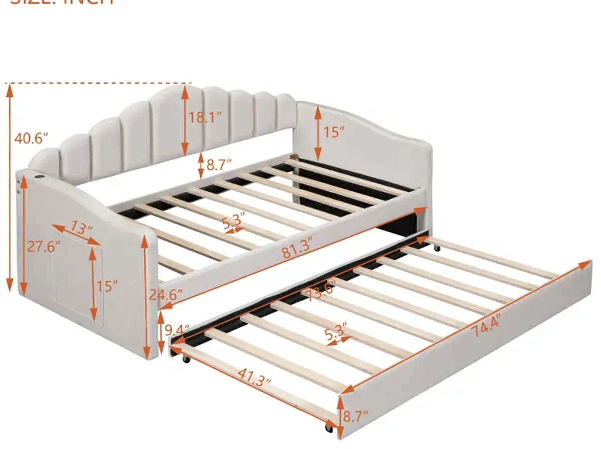 Merax Upholstered Daybed Bed Frame with Trundle