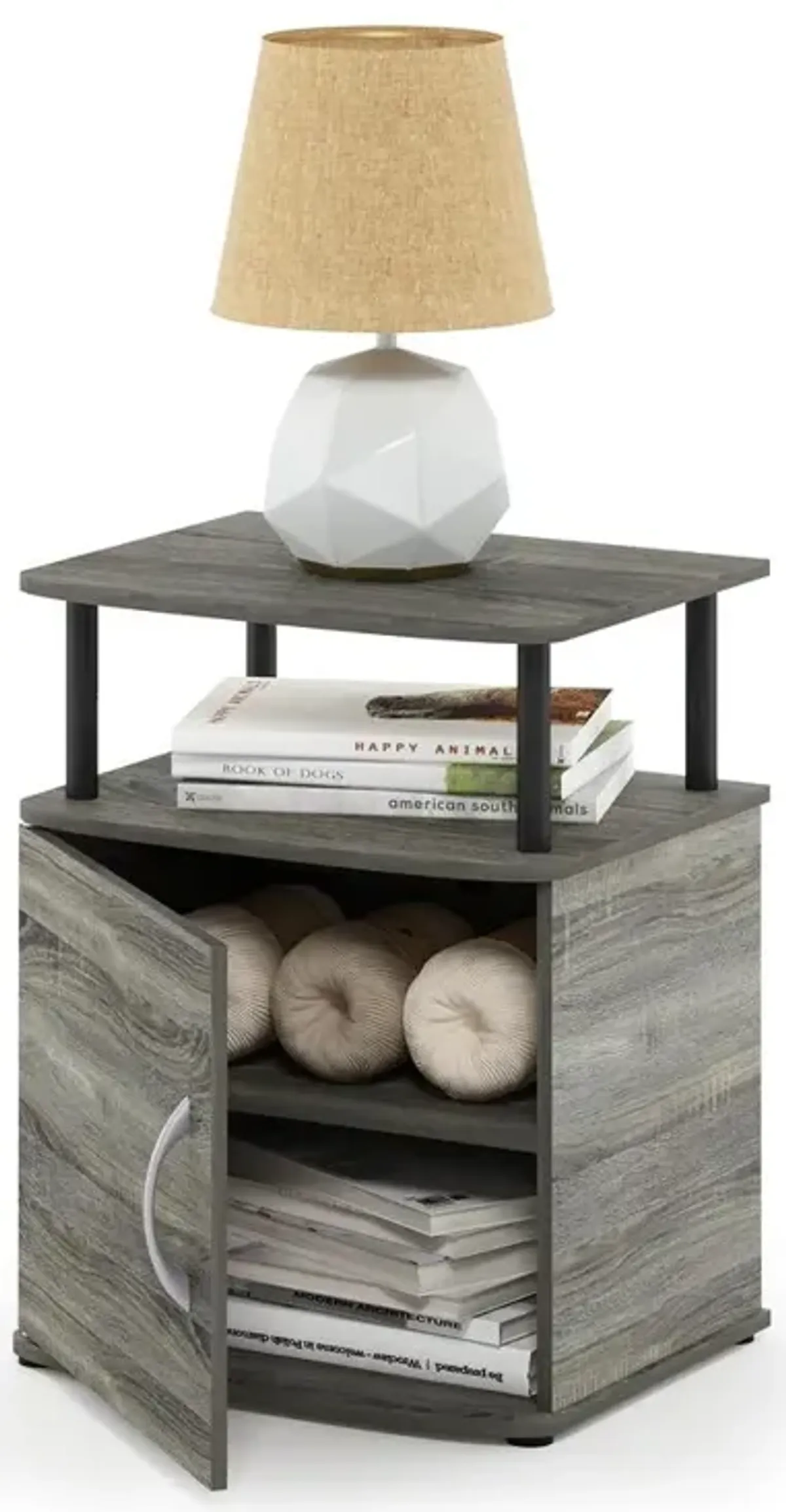 Furinno JAYA Utility Design End Table, French Oak Grey/Black