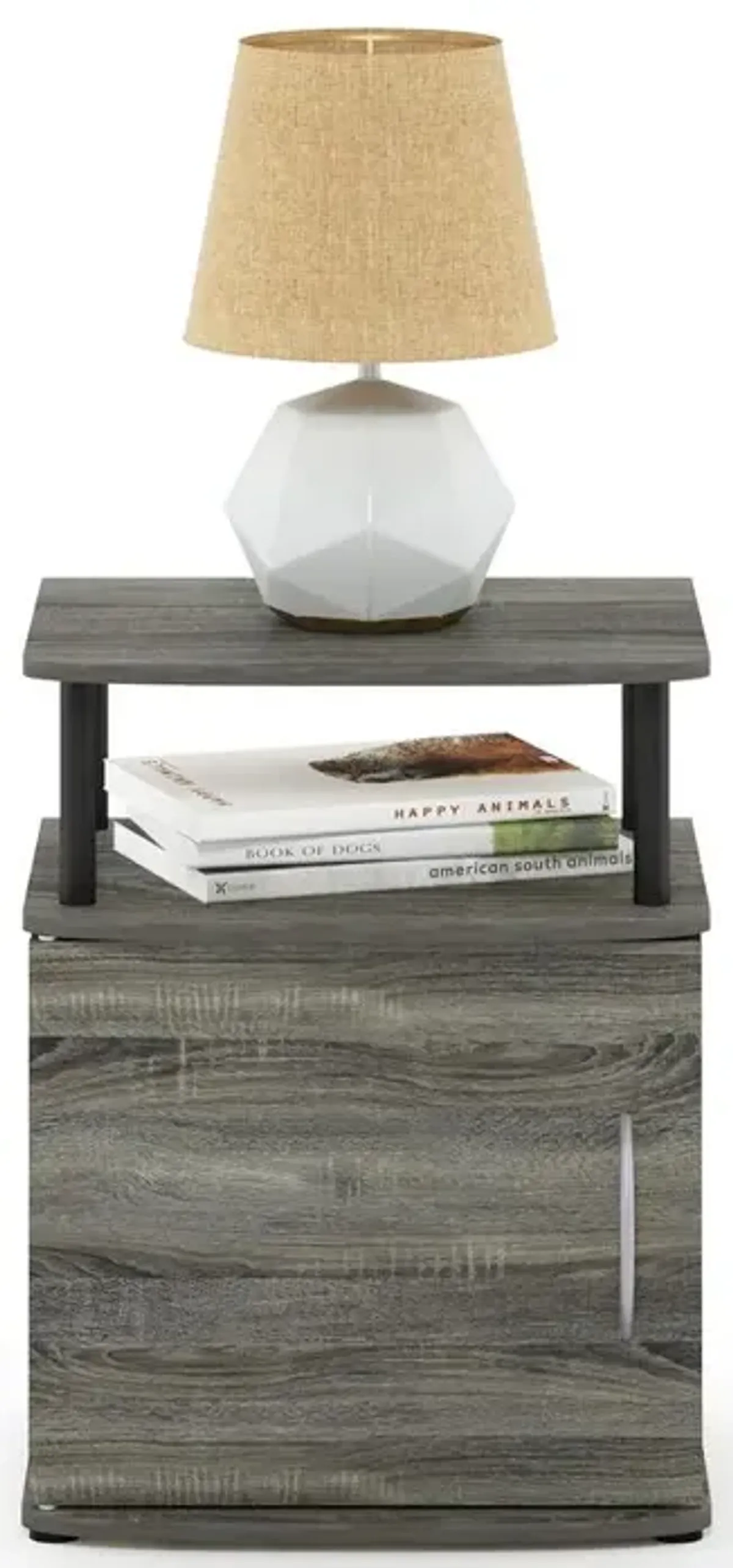 Furinno JAYA Utility Design End Table, French Oak Grey/Black