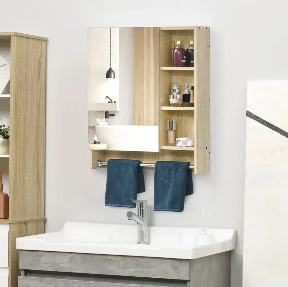 White Bathroom Cabinet: 23.5x27.5" Mirrored Door Storage with Shelf