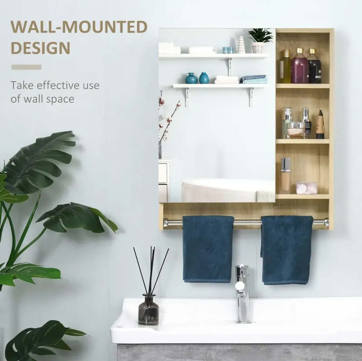 White Bathroom Cabinet: 23.5x27.5" Mirrored Door Storage with Shelf