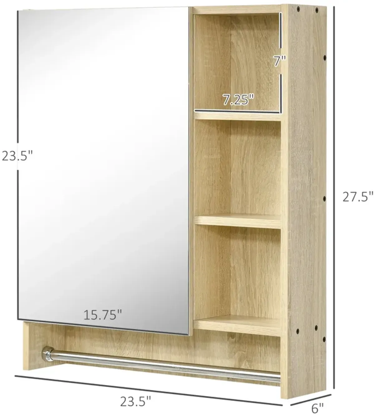 White Bathroom Cabinet: 23.5x27.5" Mirrored Door Storage with Shelf