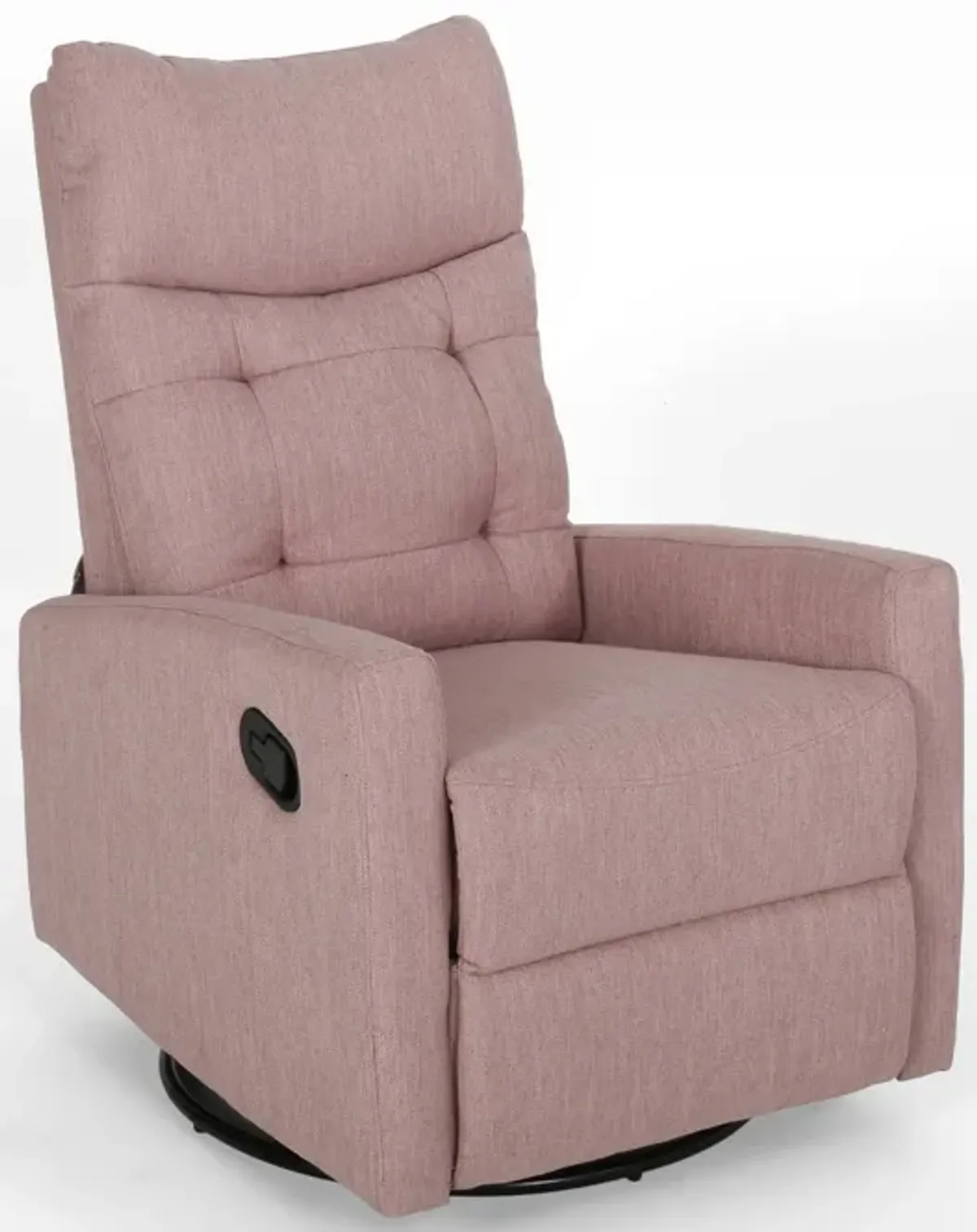 Push Back Glider Recliner Chair with Swivel, Blush Pink Tufted Fabric -Benzara